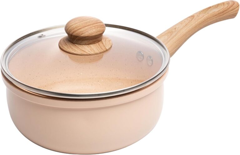 LYOR – Panela de Indução em Alumínio com Revestimento Cerâmico e Tampa de Vidro Bege 18cm – 1,8L