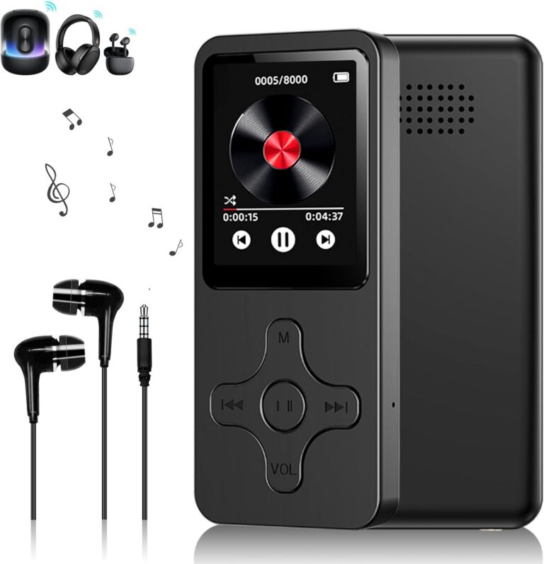 MP3 Player Bluetooth Portátil, MP3 MP4 Player Bluetooth Reprodução de Música Alto-Falante Embutido, Rádio FM, Gravador de Voz, Preto