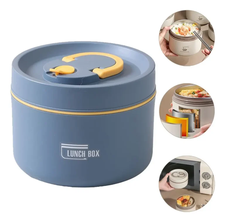 Marmita Térmica Redonda 600ml Com Alça E Válvula Para Viagem Azul