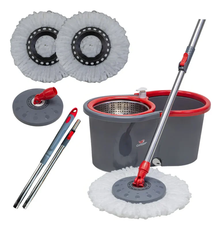 Mop Esfregão Giratório Condor Balde Inox 13 Litros + Refil Microfibra + Cabo Longo 1,4 Metros