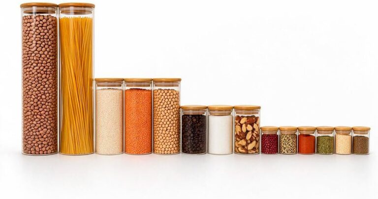 Oikos – Kit 14 Potes de Vidro Herméticos Redondos com Tampa de Bambu
