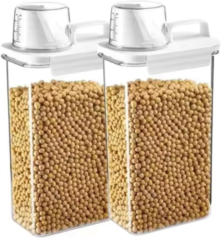 Pote Hermético Kit 2 Unidades 2300ml com Dosador e Copo Medidor, Dispenser Transparente com Vedação Anti Vazamento, Organizador para Grãos, Sabão em Pó e Mantimentos Cozinha e Lavanderia
