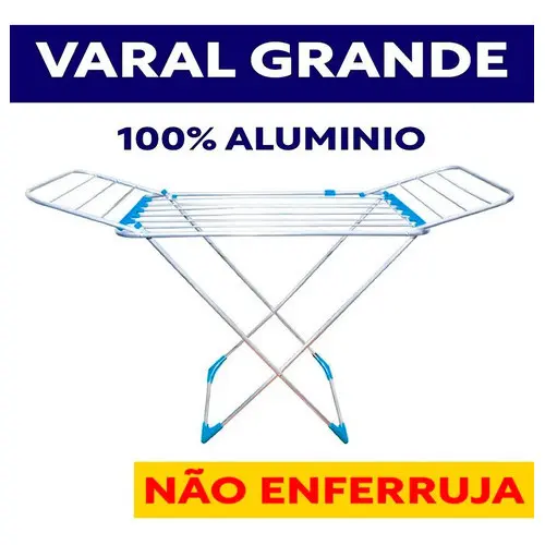 Varal P/ Roupas De Chão 100% Alumínio Grande Reforçado Com Abas Dobrável Retrátil Resistente Não Enferruja Não Marca Piso – Sombrisul