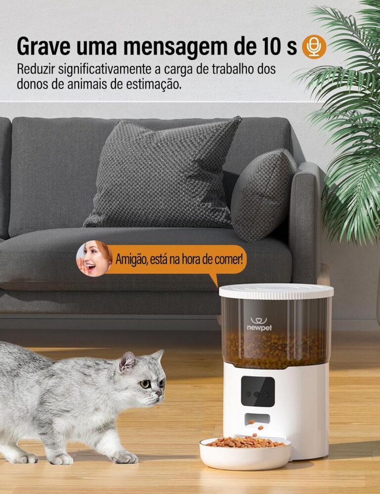 Alimentador Automático Pet, 4L Comedouro para Caes Fácil Comedouro Elevado para Caes, Controle de Aplicativo WiFi – Gravador de Voz