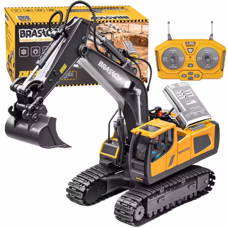 BRASTOY Retroescavadeira Elétrica Escavadeira 9 Funções Controle Remoto Premium Cor Amarelo