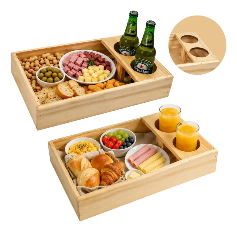 Bandeja Para Café Manhã Petiscos Suco Suporte Sofá Cerveja Bege