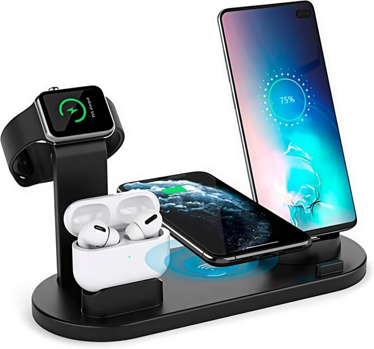 Carregador Sem Fio Magnetico Rápido, Indução, Wireless, 4 em 1, Estação de Carregamento Compatível com iPhone Apple Watch AirPods