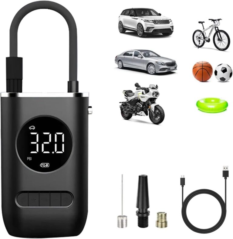 Compressor de Ar Portátil Digital Sem Fio 150 PSI 4000mAh com Lanterna LED, Mini Bomba Calibradora de Pneus para Carro, Moto, Bicicleta, Bola e Infláveis