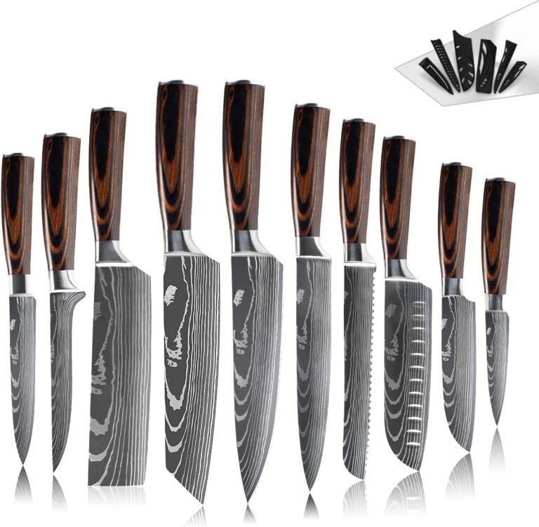 Conjunto de Facas de Cozinha 10 Peças, Aço Inox, Cabo Madeira Preto