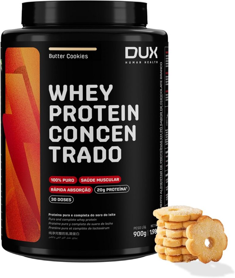 DUX HUMAN HEALTH Whey Protein Concentrado 900g Butter Cookies – Versátil para Receitas e Shakes