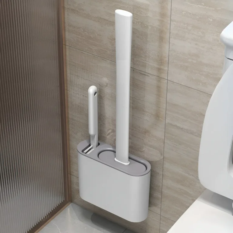Escova De Silicone Para Vaso Sanitário 2 Em 1 Base De Banheiro Branco Preto