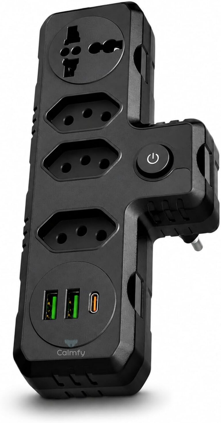 Extensão de Tomada Filtro de Linha Beijamin, Régua de Energia, Adaptador Tomada Universal Viagem, 3 Tomadas, 2 Interfaces USB, 1 Porta USB Tipo-C