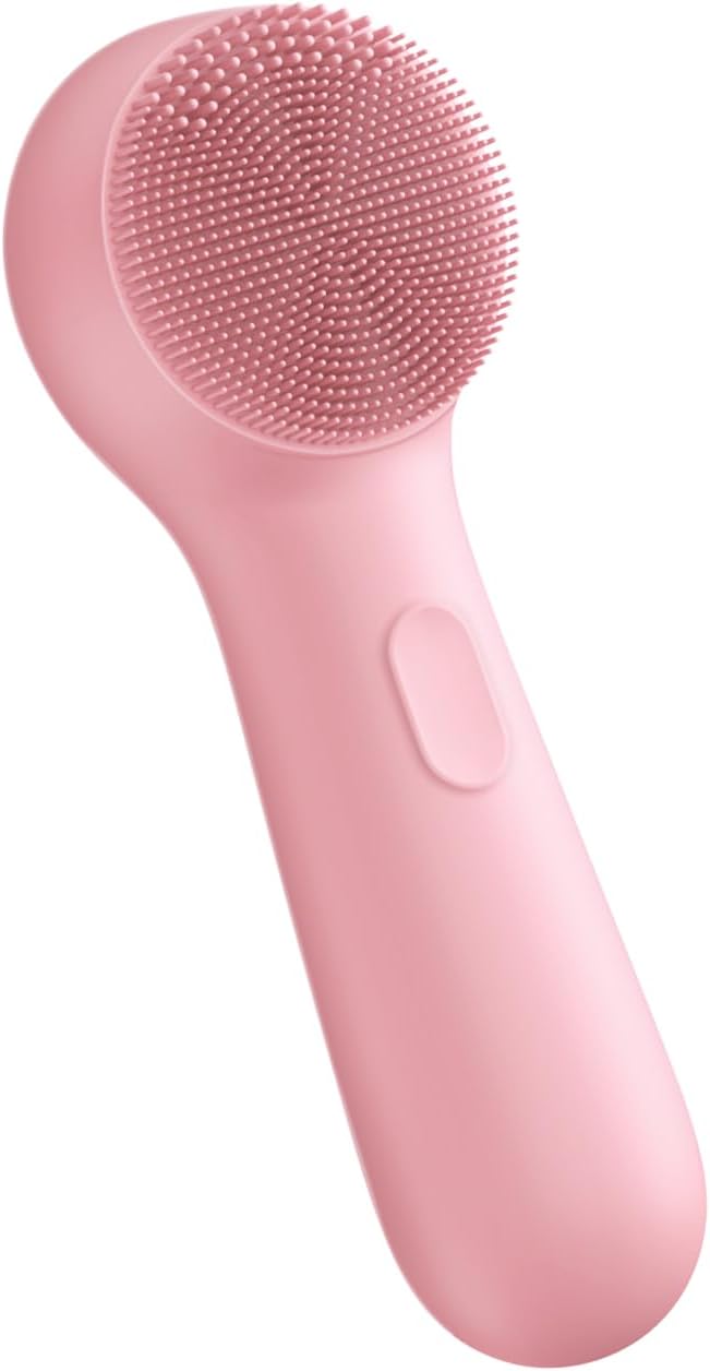 GOKOCO Escova de Limpeza Facial Elétrica Sônica de Silicone PN003, 3 Modos Ajustáveis, Dupla Zona de Cerdas, Bateria de Longa Duração, IPX7 Impermeável, Carregamento Type-C, Portátil, Rosa