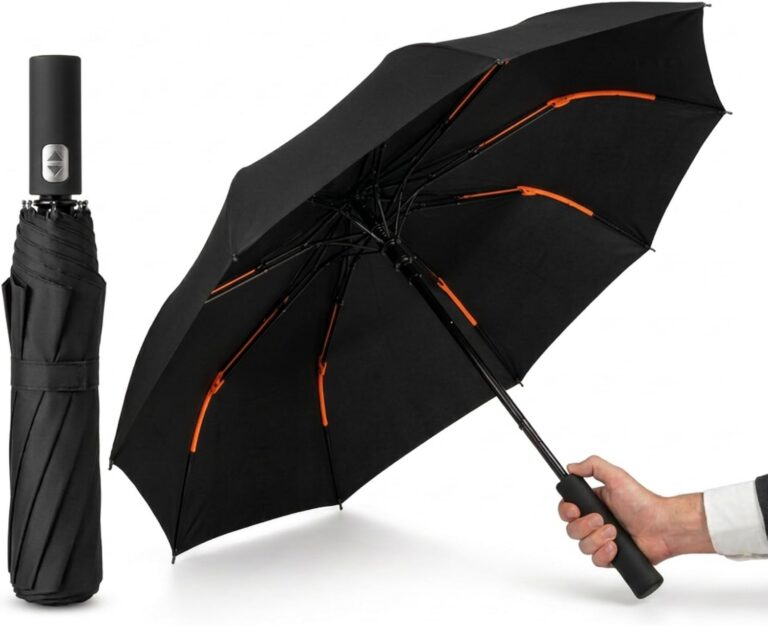 Guarda-Chuva Automático Compacto, 1m Diâmetro, Reforçado com Varetas Resistentes, Abertura e Fechamento Automáticos, Portátil com Capa, À Prova de Vento e Chuva, Ideal para Viagens.