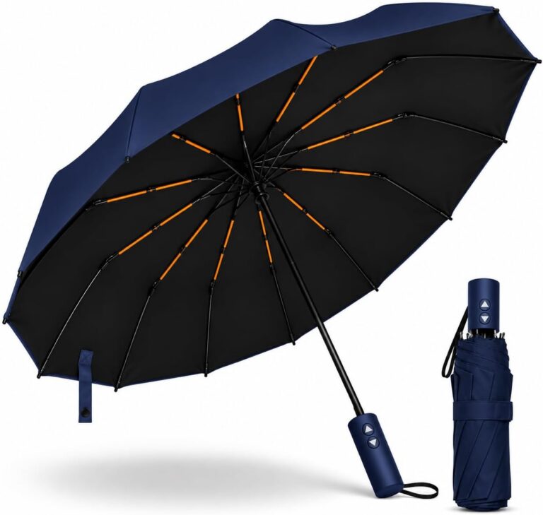 Guarda Chuva Automático Reforçado – Resistente ao Vento e com Proteção UV – Compacto, Dobrável e Portátil para Bolsa e Mochila