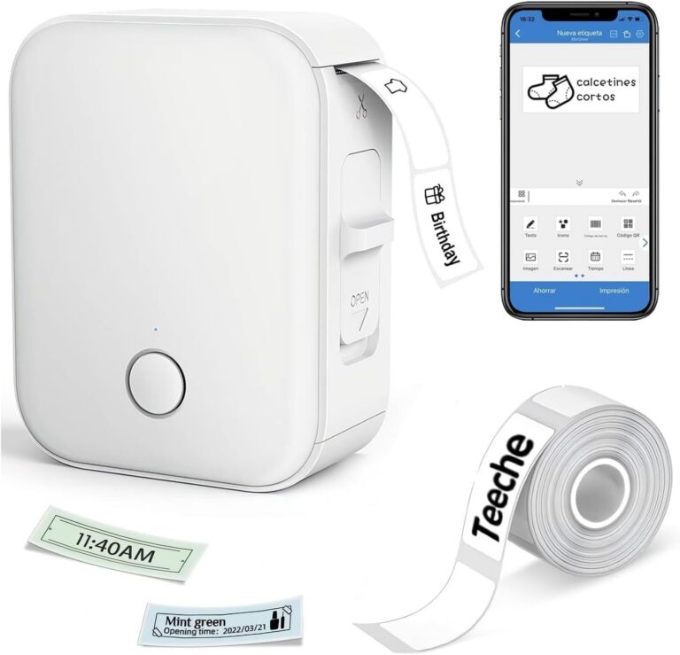 Impressora Térmica de Etiquetas Portátil, Bluetooth, 15mm Largura, Bateria 1000mAh, com App e Rolo de Etiqueta, Branca (Impressora + Rolo de Papel)