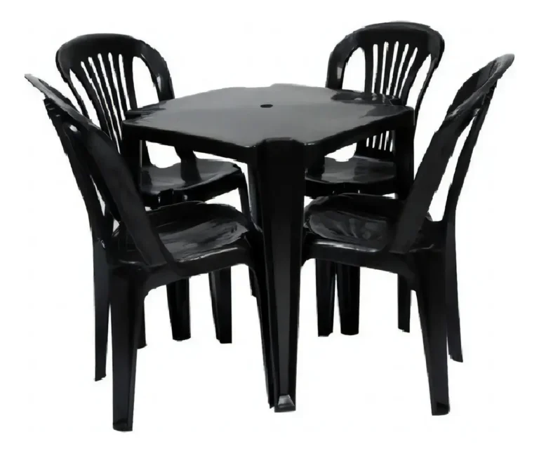 JR GOLD Kit Mesa Plástico Quadrada Preta com 4 Cadeiras Bistrô 70cm