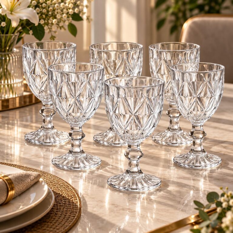 Jogo com 6 Taças Diamond de Vidro 330ml Premium | Alta Transparência e Brilho Cristalino | Ideal para Água, Sucos, Drinks, Vinho, Gin e Sobremesas | Mesa Posta, Bar e Restaurante