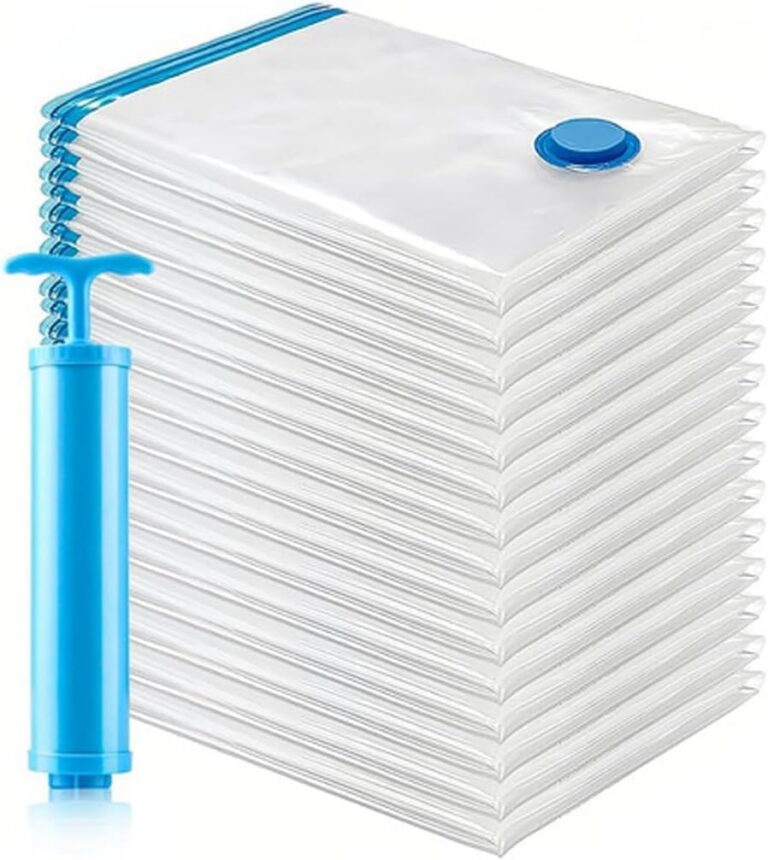 Kit 10 Sacos a Vácuo para Roupas, 50x60cm, com Bomba Manual Incluída – Saco Organizador a Vácuo para Viagem, Mala e Armazenamento, Economiza Espaço