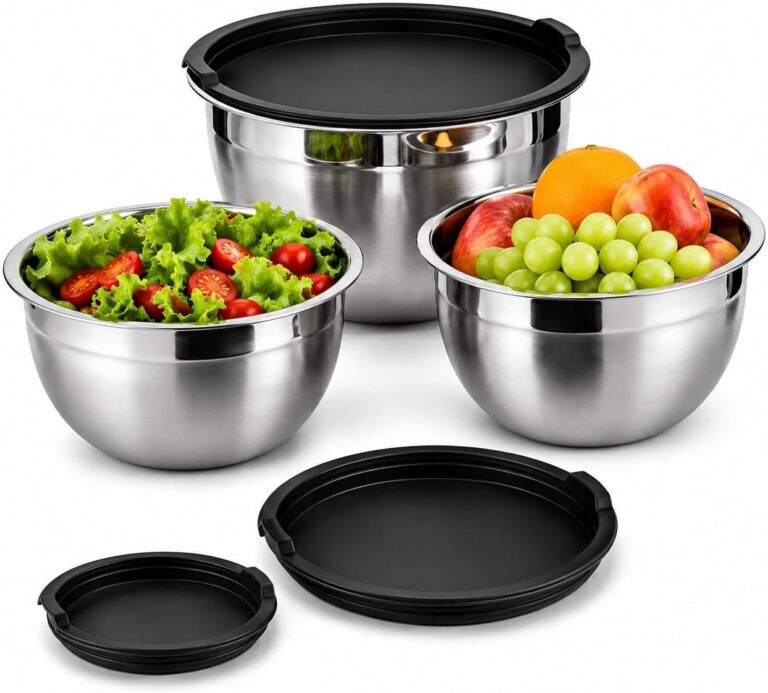 Kit 3 Bowls bacias tigelas Aço Inox Escovado Premium com Tampa – 1,5L 2L 3L