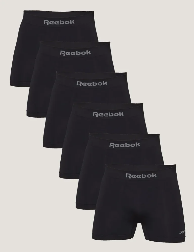 Kit 6 Cuecas Reebok Boxer Masculino Poliamida Preto Liso M
