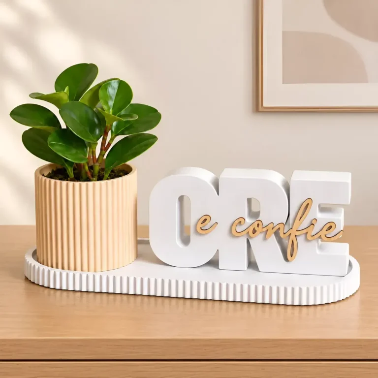 Kit Decorativo Ore E Confie Vaso Bandeja Fé Design Moderno Bege