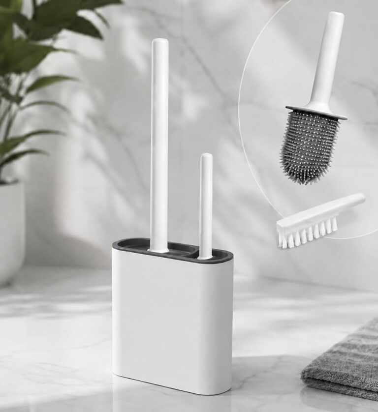 Kit Escova Sanitária de Silicone com Suporte Ventilado | Cerdas Flexíveis de Secagem Rápida | Limpeza Profunda sem Riscos | Design Minimalista para Banheiro Moderno