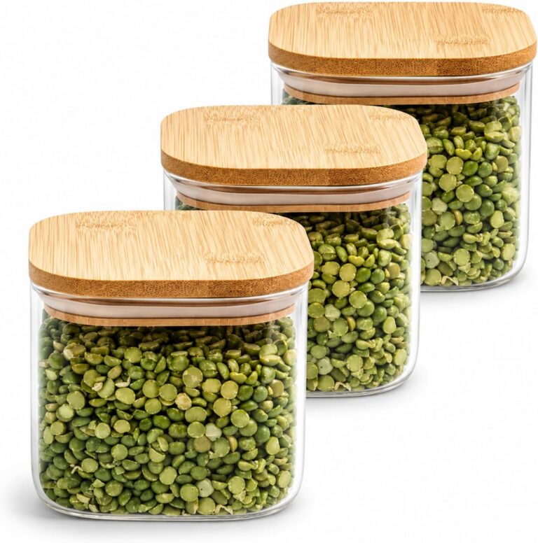 Kit Potes Herméticos de Vidro Transparente Tampa de Bambu (Kit 3-600ml)