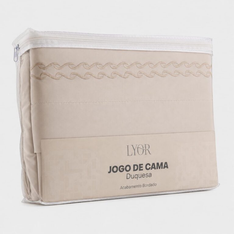 LYOR – Jogo de Cama Bordado Queen Duquesa Microfibra Bege
