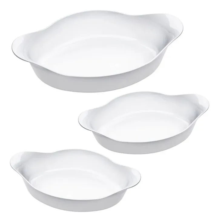 Marinex Conjunto de Assadeiras Oval Opaline 3 Peças Branco
