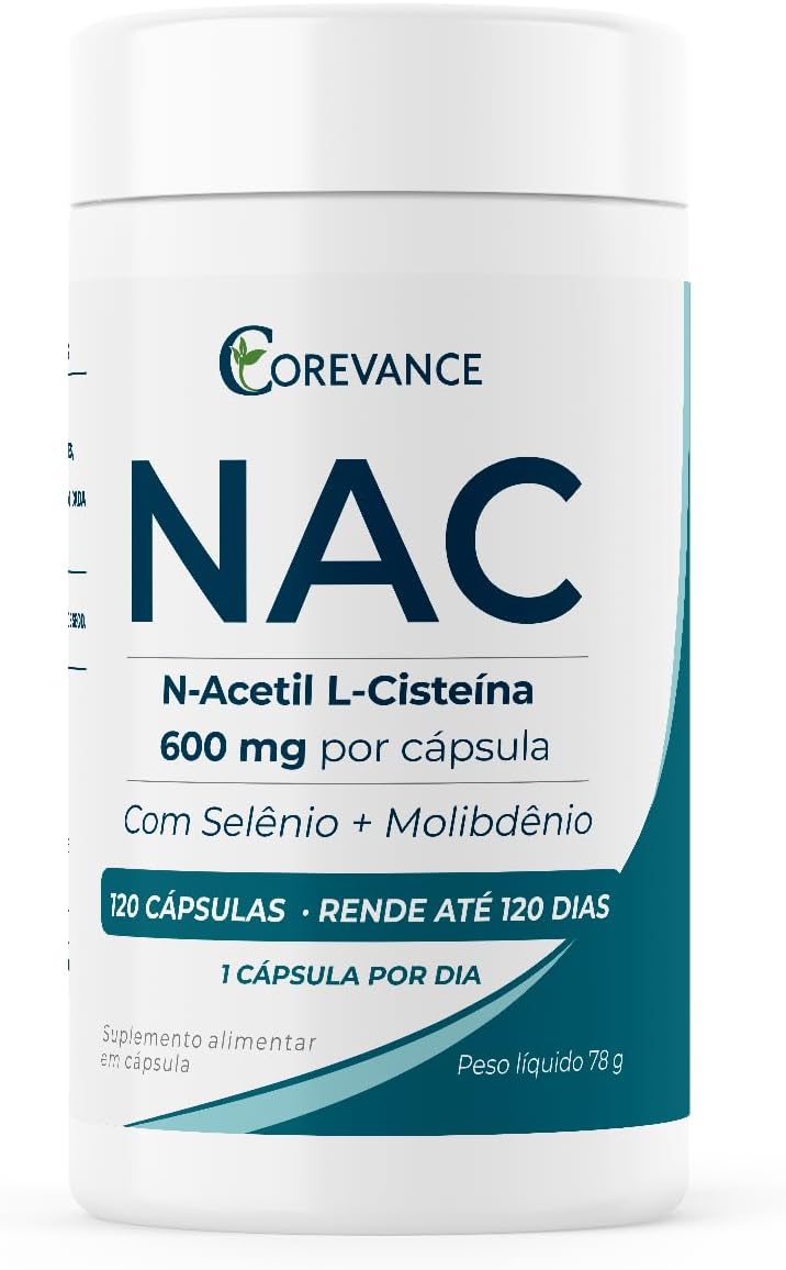 NAC 600mg N-Acetil L-Cisteína + Selênio + Molibdênio 120 Cápsulas 4 Meses