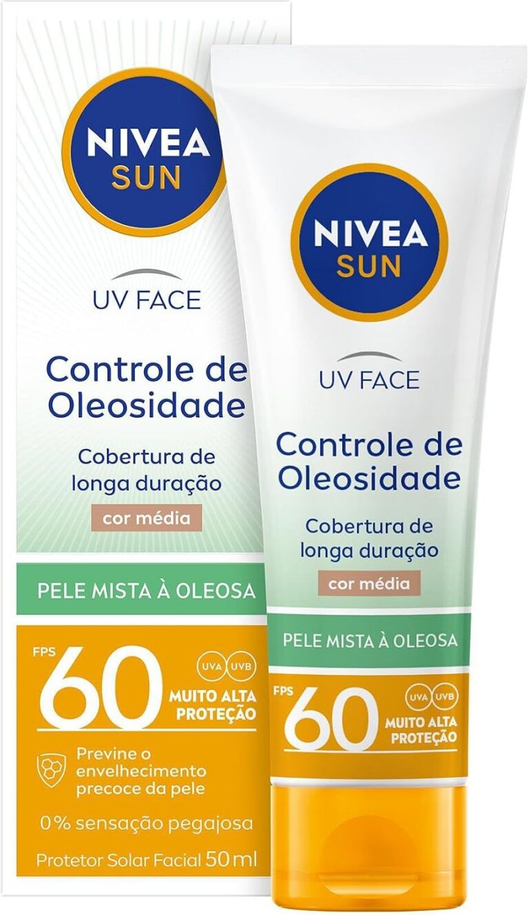 NIVEA SUN Protetor Solar Facial UV Face Controle de Oleosidade Cor Média FPS 60 50ml, Muito Alta Proteção UVA/UVB, Cobertura de Longa Duração, Efeito Matte, Cuidado Diário