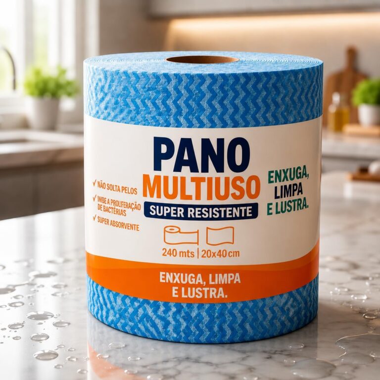 Pano Multiuso Descartável para Limpeza 20CM X 240M, Rolo com 600 Unidades Picotadas, Alta Absorção, Resistente Úmido ou Seco, Ideal para Cozinha, Empresas, Restaurantes e Uso Diário