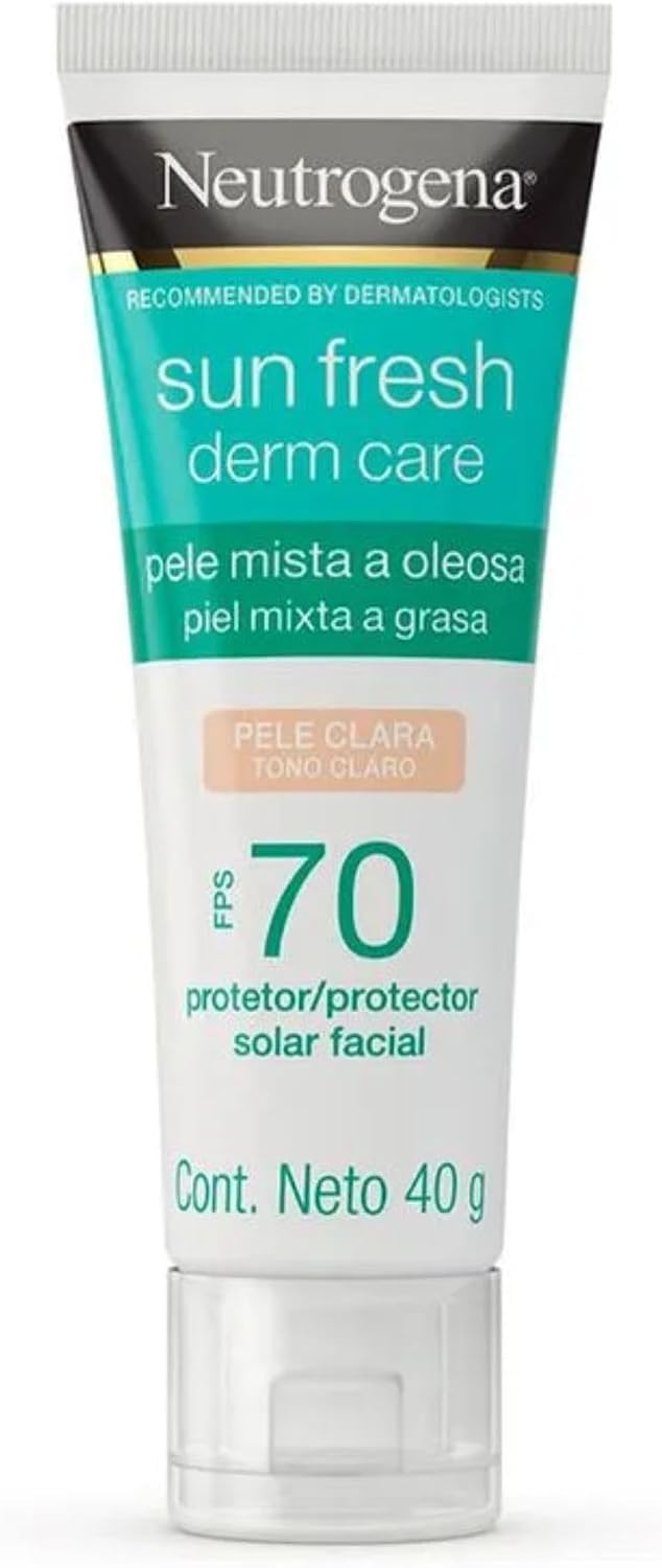 Protetor Solar Facial Para Pele Oleosa Neutrogena Sun Fresh Derm Care Pele Clara FPS 70, 40g