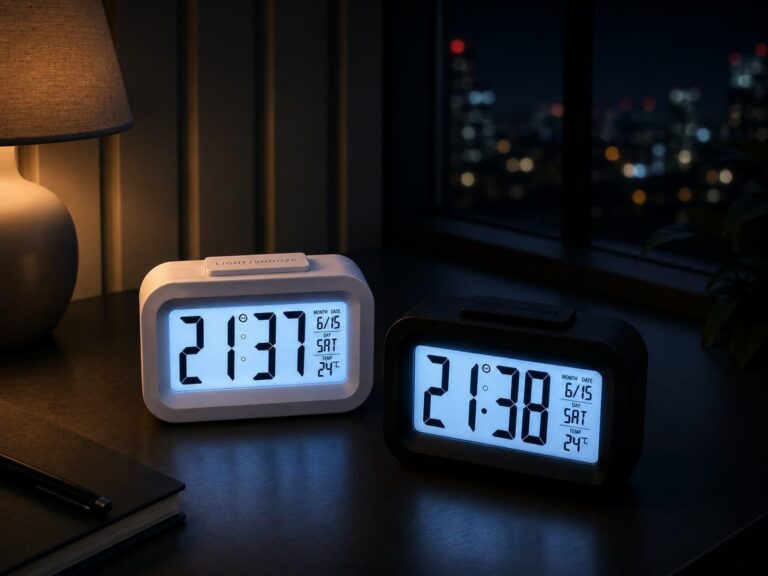 Relógio Digital de Mesa com Display LCD, Calendário, Temperatura e Hora – Cores Sortidas/Preto ou Branco