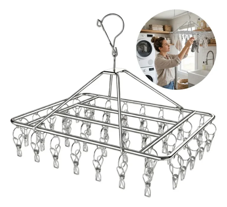Varal Inox Suspenso 40 Prendedores Fixos Para Secagem Roupas Prata