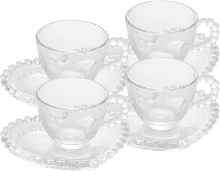 WOLFF – Conjunto 4 Xícaras de Café de Cristal com Pires Coração 85ml – Linha Pearl