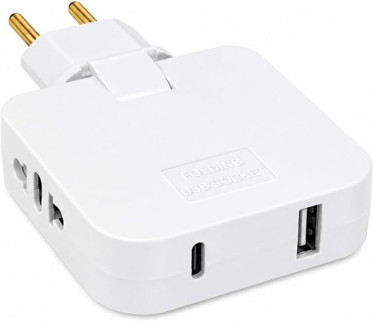 Adaptador de Tomada Articulado Bivolt com USB e USB-C, Benjamin 2 Entradas, Carregamento Rápido, Hub de Energia Compacto para Casa, Escritório e Viagem