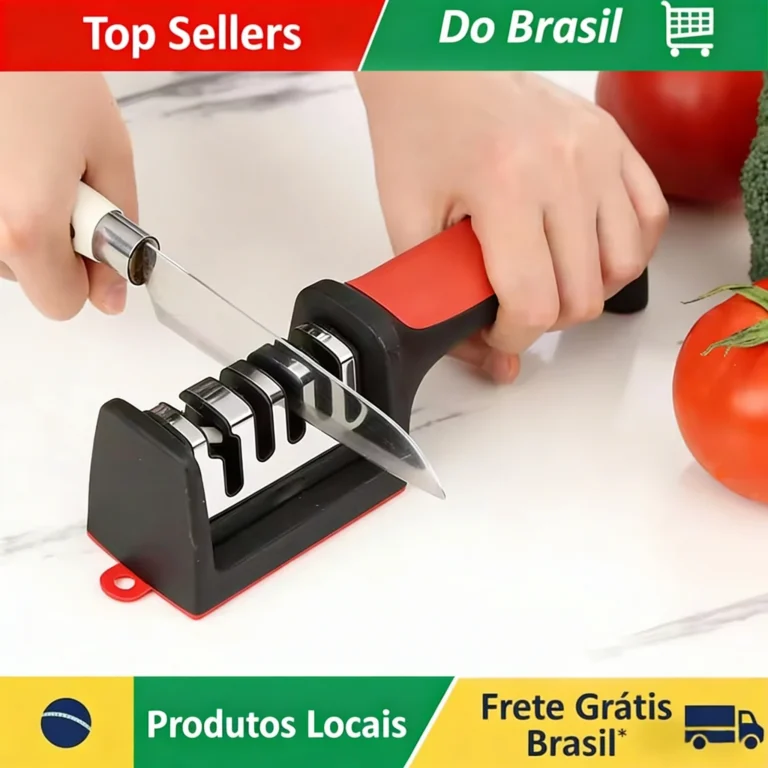 Afiador de Facas Manual de 3 Estágios com Cabo Antiderrapante, Ferramenta Multifuncional para Afiar Facas para Cozinha e Culinária Doméstica, Frete Grátis