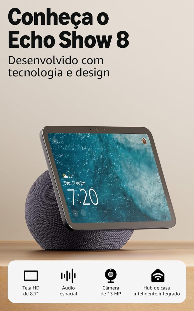 Amazon Echo Show 8 (Geração mais recente) – Com novo design, tela vibrante HD de 8,7″, áudio espacial e Alexa, Cor Grafite, com Acesso Antecipado à Alexa+