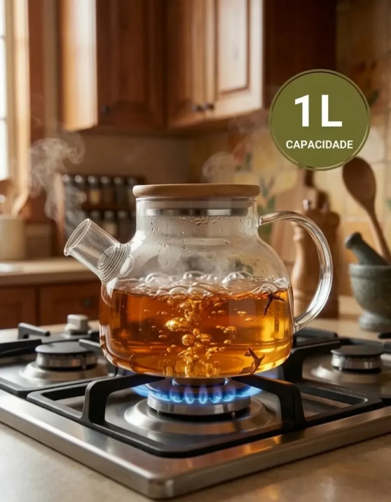 Bule Chaleira 1L Vidro Com Infusor E Tampa Bambu Chá Alça Café PÍTIA