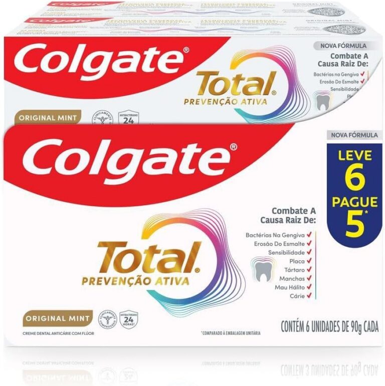 Colgate Total Original Mint Creme Dental Prevenção Ativa com Flúor, 6x90g