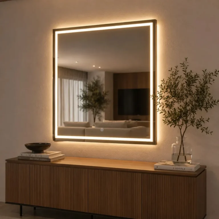 Espelho Quadrado 70×70 Com Led 3 Cores, Touch E Acabamento