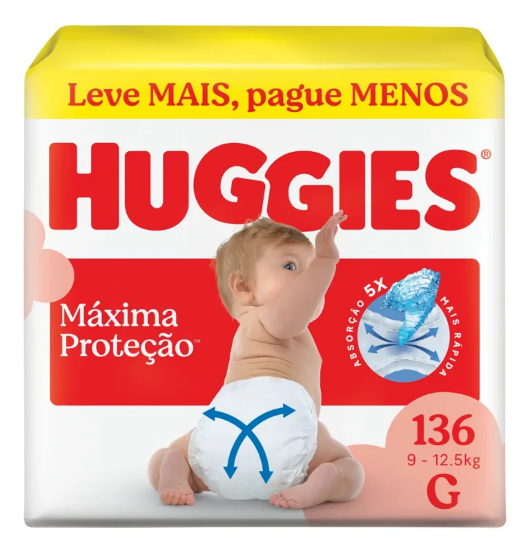 Huggies Fralda Descartável Máxima Proteção G – 136 Un