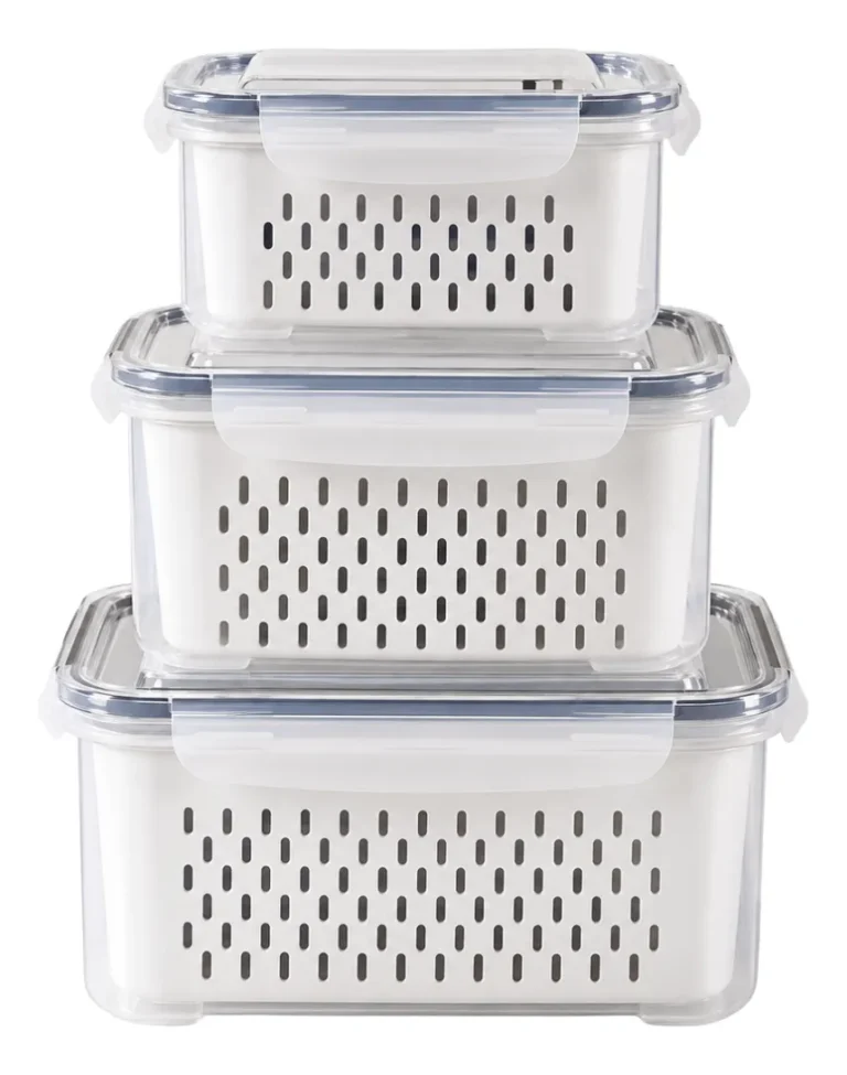Kit 3 Organizadores Geladeira Alimentos Vegetais Com Tampas Branco
