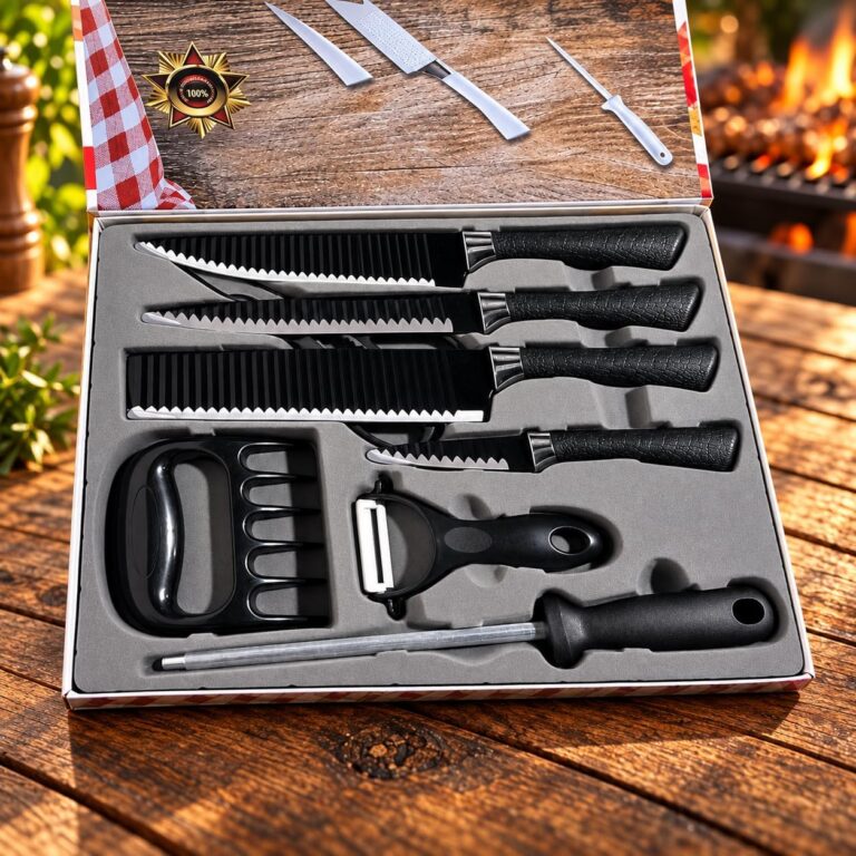 Kit de Churrasco com Maleta e Facas Profissionais 8 Peças Antiaderente