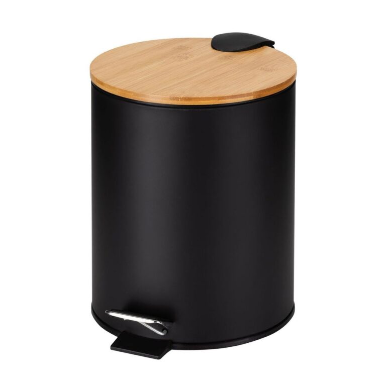Lixeira 5 e 3 litros com Pedal e Tampa de Bambu Branca ou Preta (branca, 3, Litros)