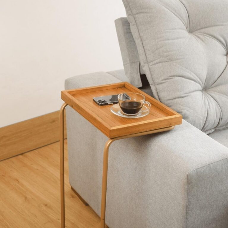 Mesa de Apoio Lateral para Sofá ou Cama com Base Metálica e Tampo em MDF para Sala e Quarto(MEL)