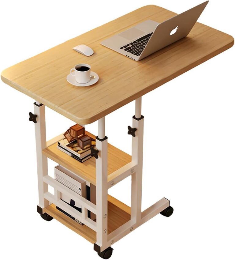 Mesa portátil para sofá e cama, mesa lateral para laptop com altura ajustável (Nogueira – Novo)