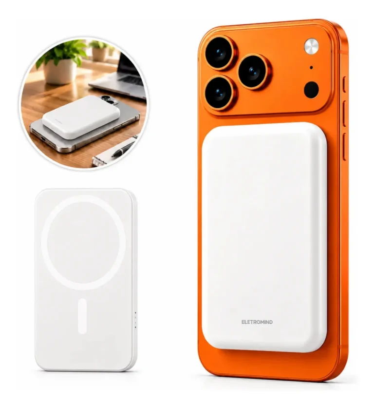 Power Bank Magnético 5000mah Magsafe Compatível iPhone Carregador Portátil Sem Fio Recarga Bateria Externa Indução Eletromind